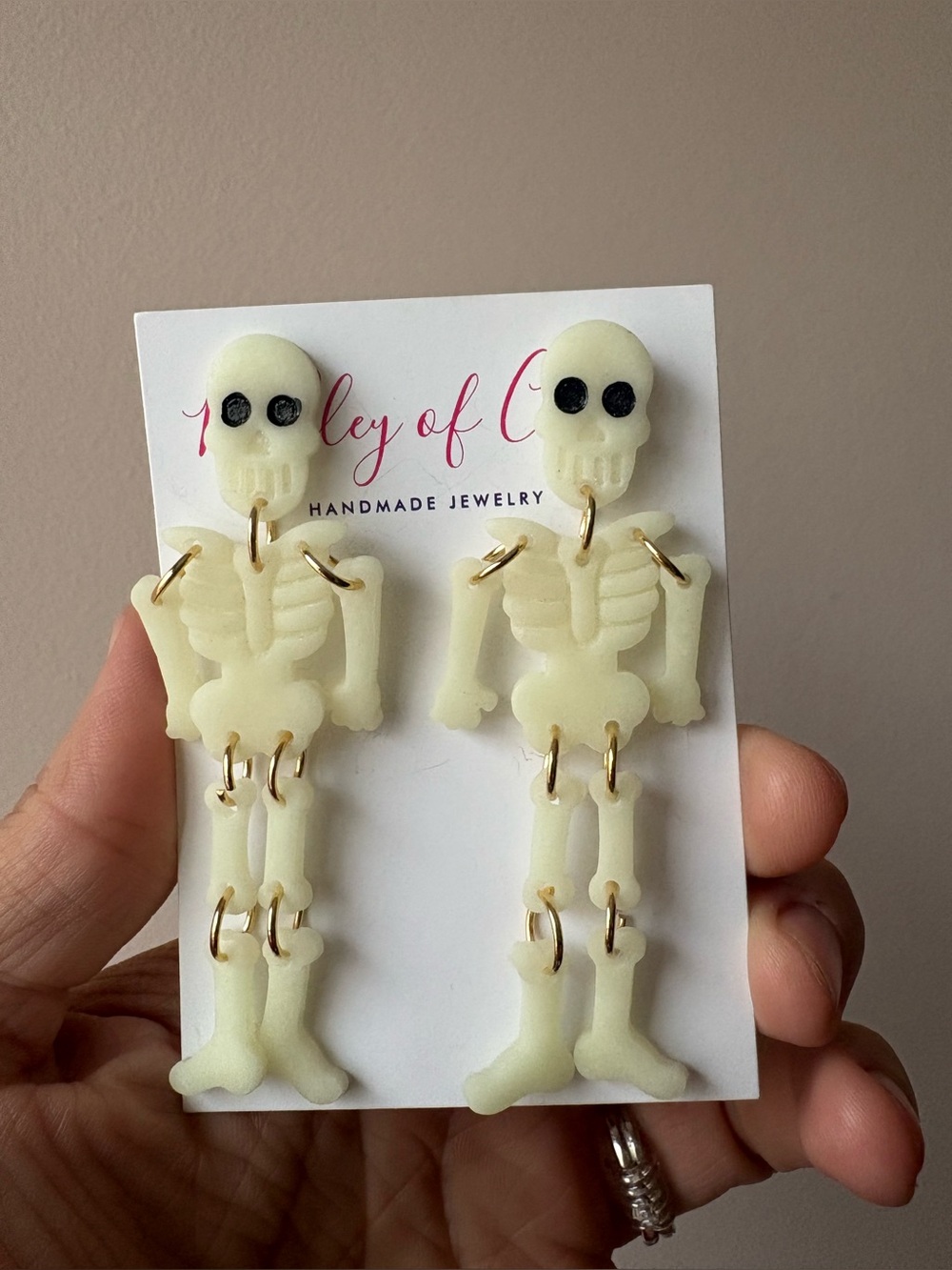 Handmade clay Halloween earrings glow in the dark gold stainless steel hardware